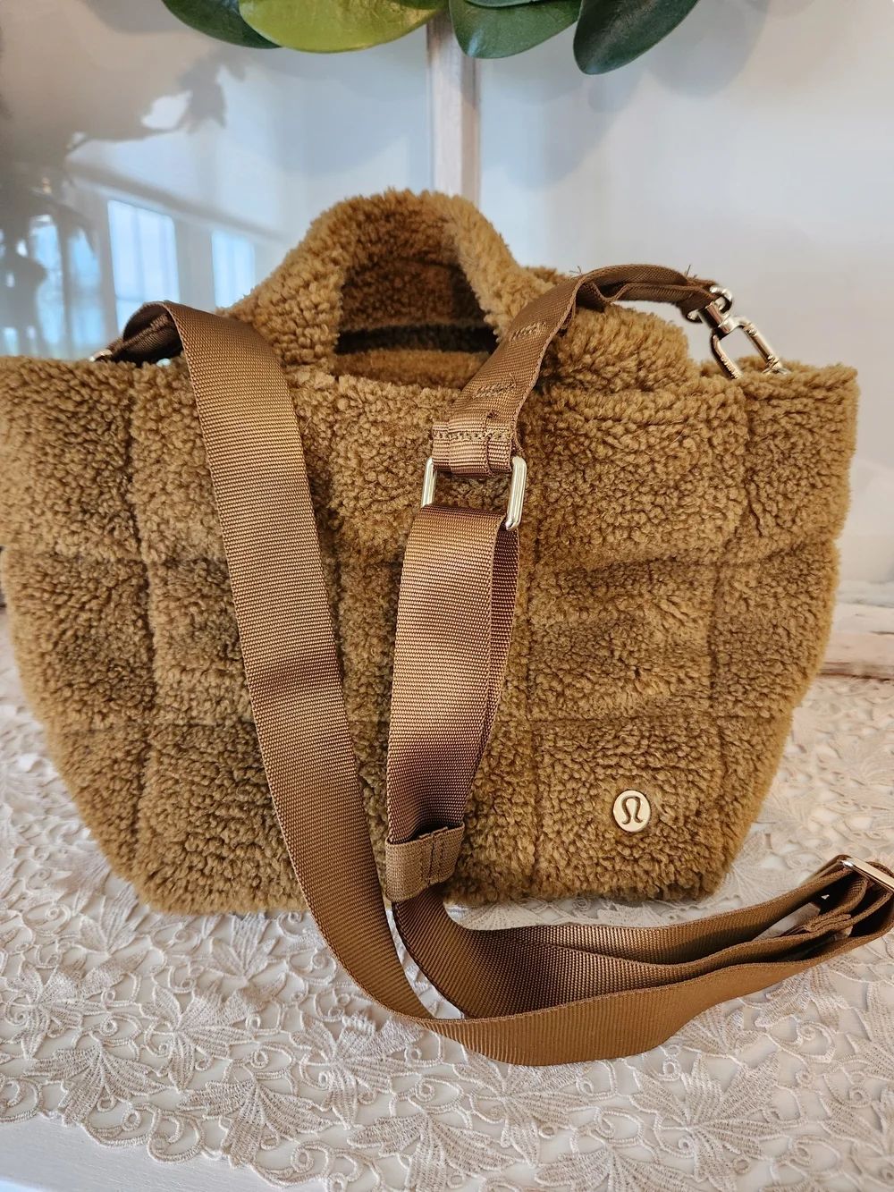 lululemon athletica Brown Teddy Quilted Tote Bag With Crossbody Strap